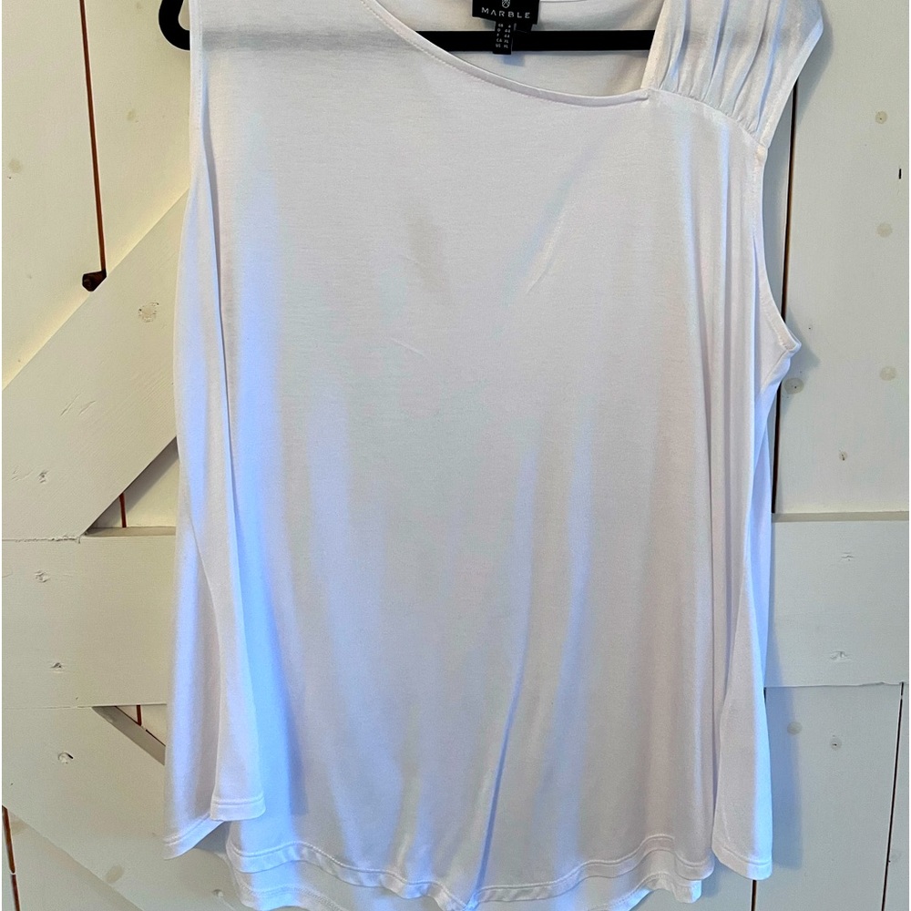 Sleeveless tank with rouched shoulder